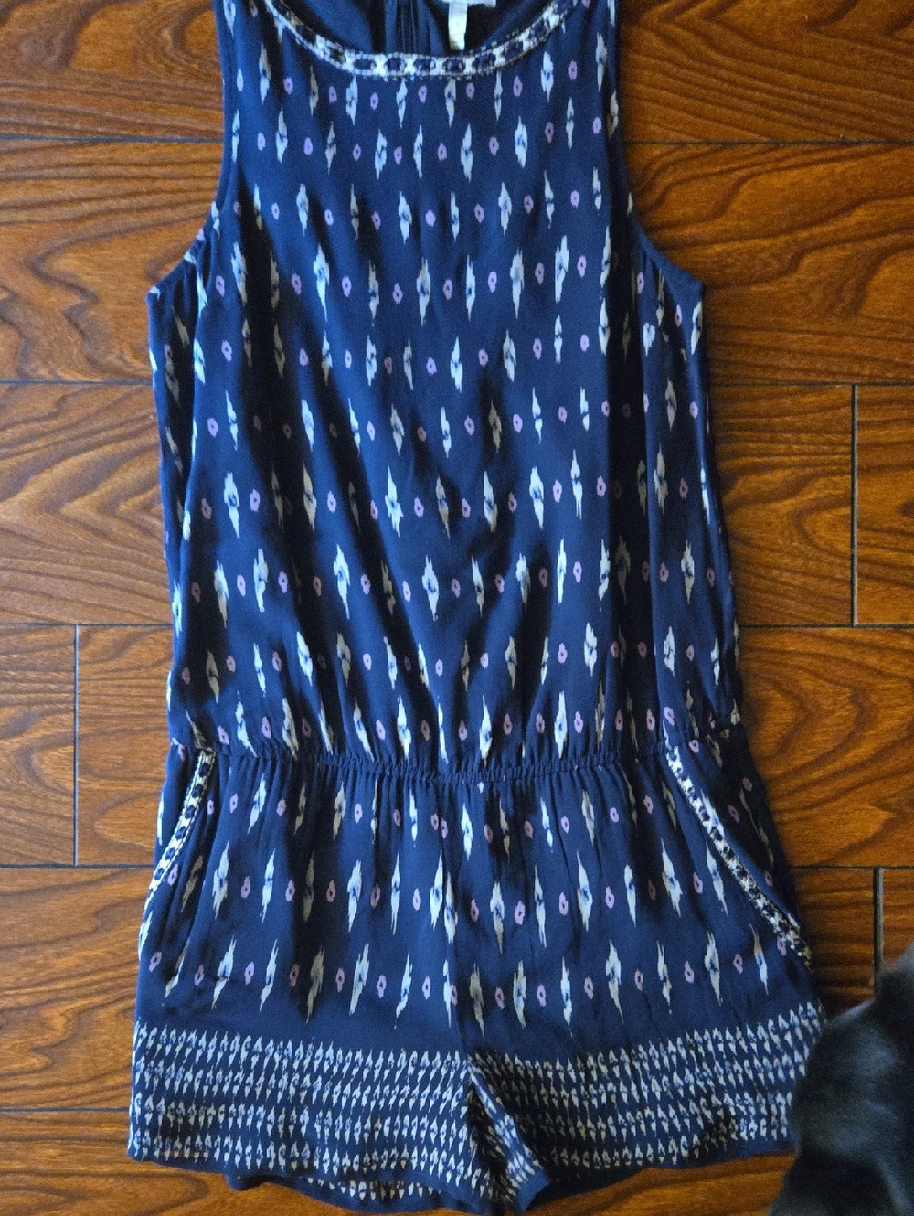 Joie Navy Sleeveless Printed Romper with Pink and Cream Accents
